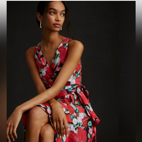 Hutch Floral Wrap Asymmetrical Dress Ruffles V Neck Size Medium - Picture 5 of 11